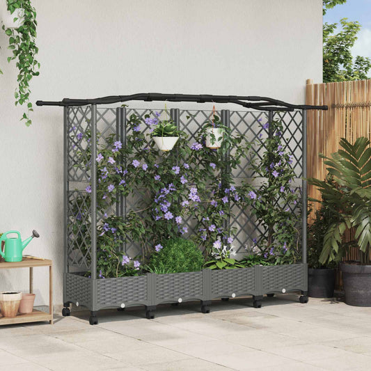 Raised Bed with Trellis and Roof Light Grey 203.5 x 40 x 129 cm
