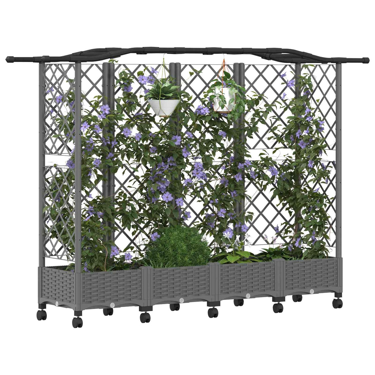 Raised Bed with Trellis and Roof Light Grey 203.5 x 40 x 129 cm