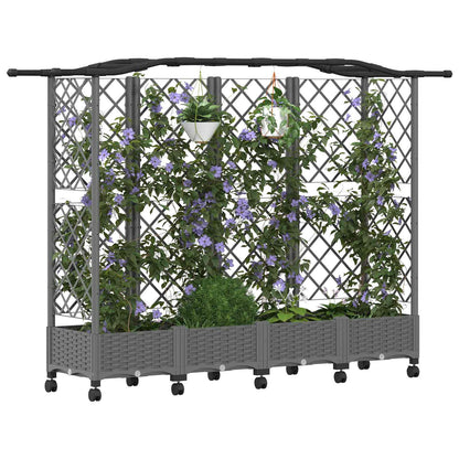 Raised Bed with Trellis and Roof Light Grey 203.5 x 40 x 129 cm