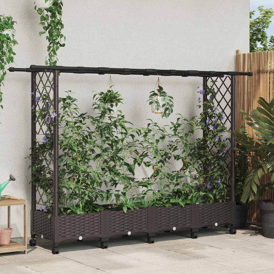Raised Bed with Trellis and Roof Brown 203 x 40 x 127 cm PP