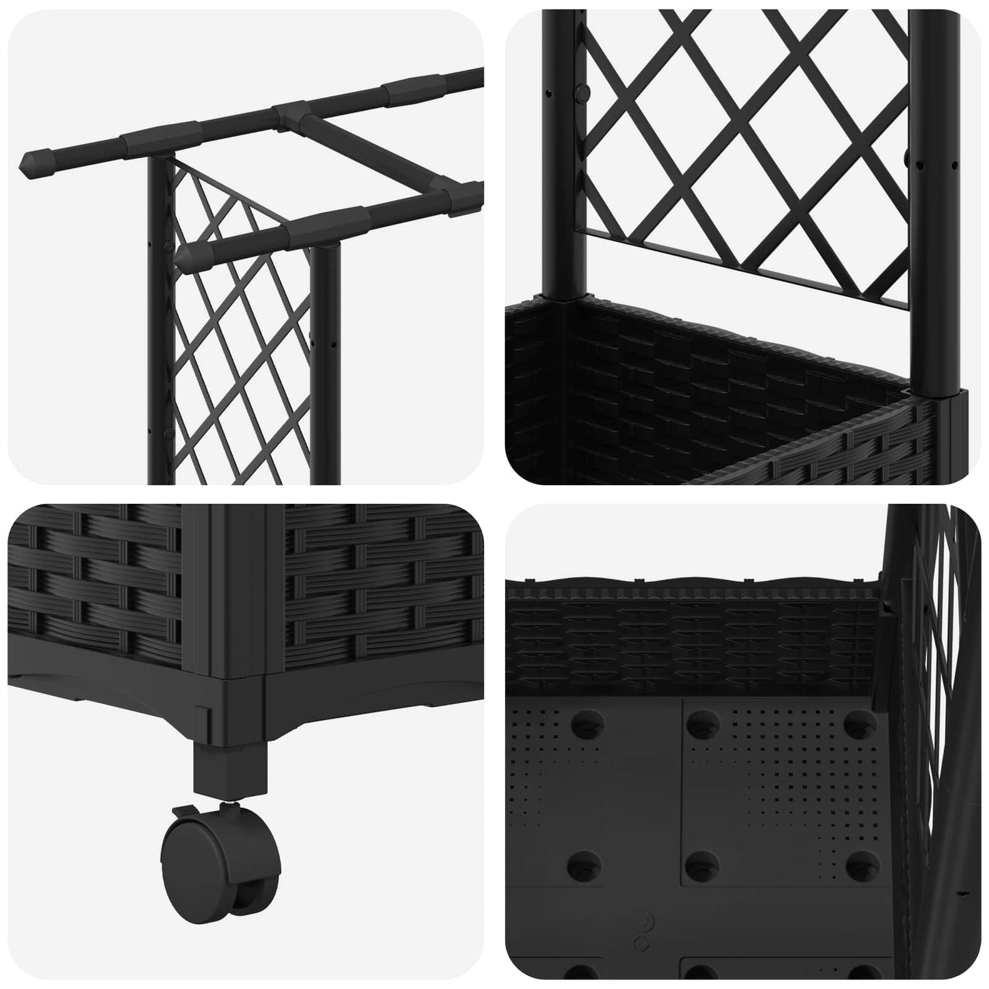Raised Bed with Trellis and Roof Black 203 x 40 x 127 cm PP