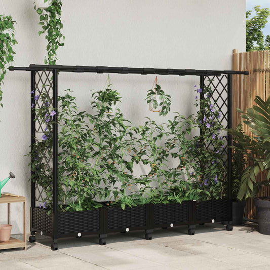 Raised Bed with Trellis and Roof Black 203 x 40 x 127 cm PP