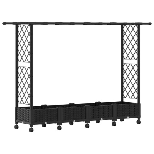 Raised Bed with Trellis and Roof Black 203 x 40 x 127 cm PP