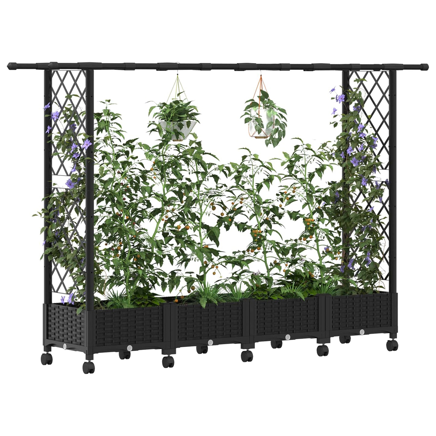 Raised Bed with Trellis and Roof Black 203 x 40 x 127 cm PP