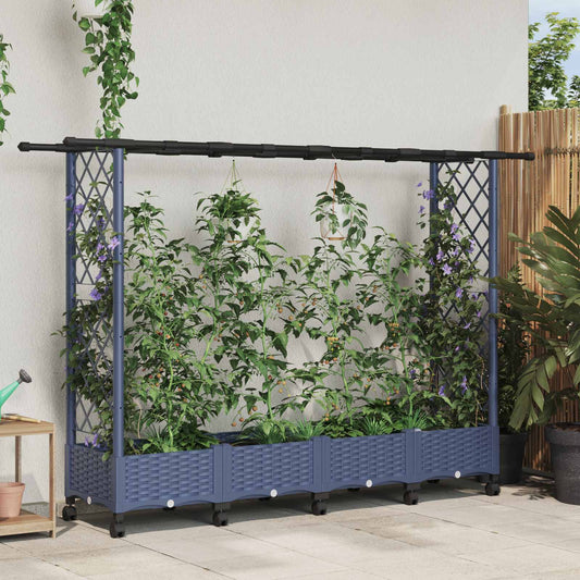 Raised Bed with Trellis and Roof Grey 203 x 40 x 127 cm PP