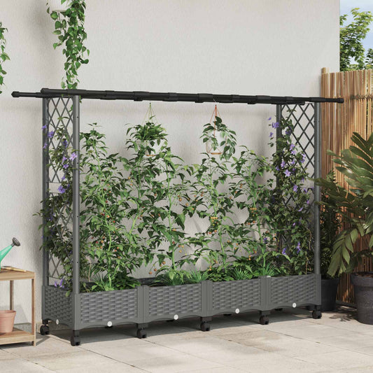 Raised Bed with Trellis and Roof Light Grey 203 x 40 x 127 cm