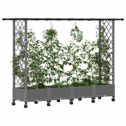 Raised Bed with Trellis and Roof Light Grey 203 x 40 x 127 cm