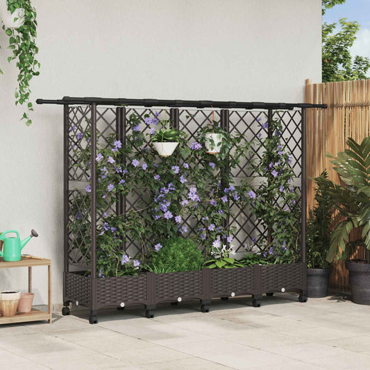 Raised Bed with Trellis and Roof Brown 202.5 x 40 x 127 cm PP