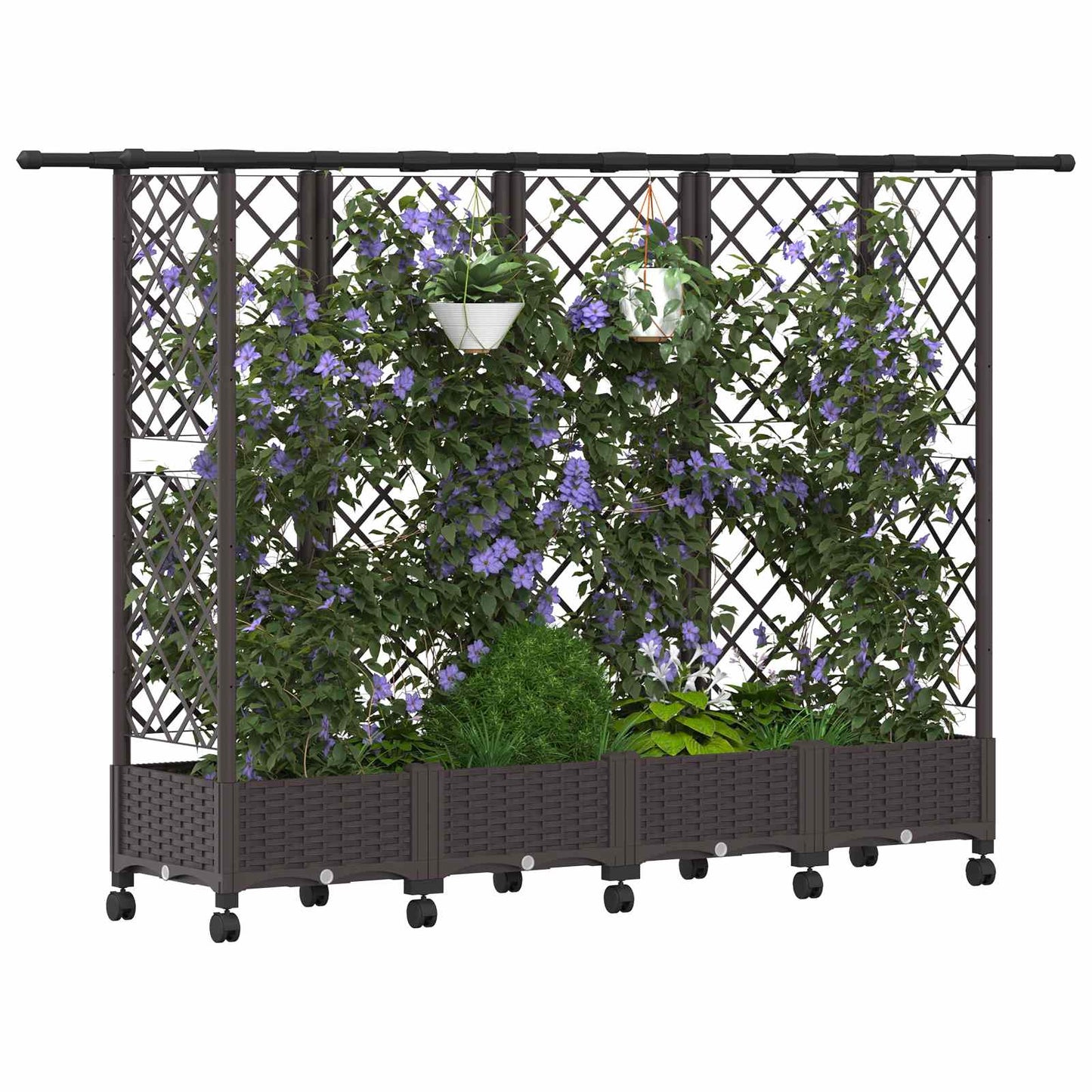 Raised Bed with Trellis and Roof Brown 202.5 x 40 x 127 cm PP