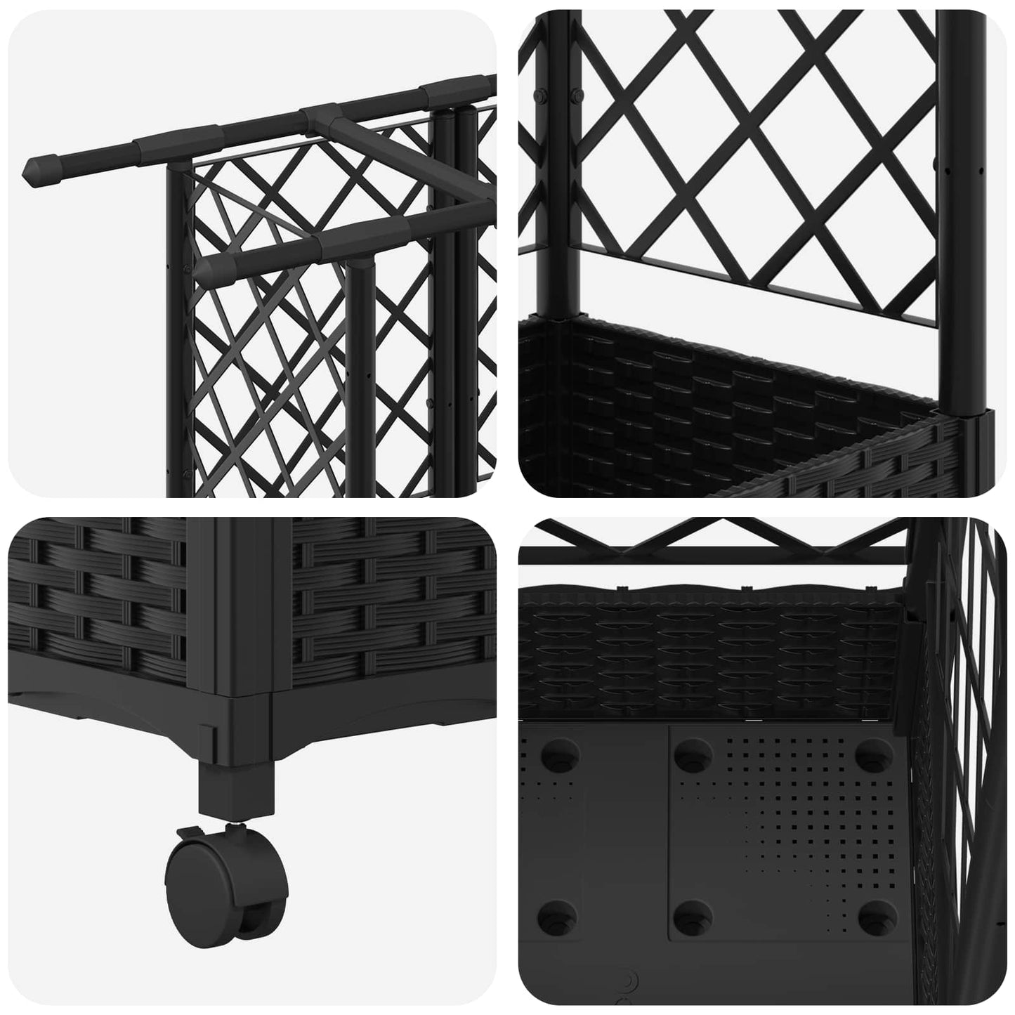 Raised Bed with Trellis and Roof Black 202.5 x 40 x 127 cm PP