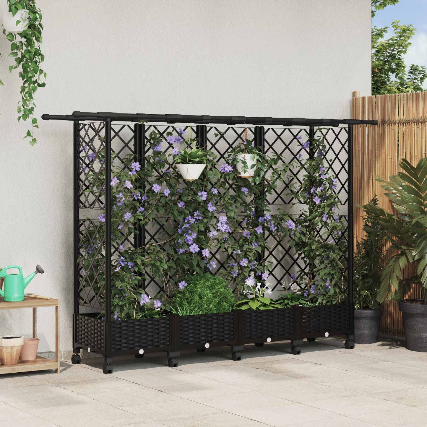 Raised Bed with Trellis and Roof Black 202.5 x 40 x 127 cm PP