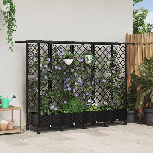 Raised Bed with Trellis and Roof Black 202.5 x 40 x 127 cm PP
