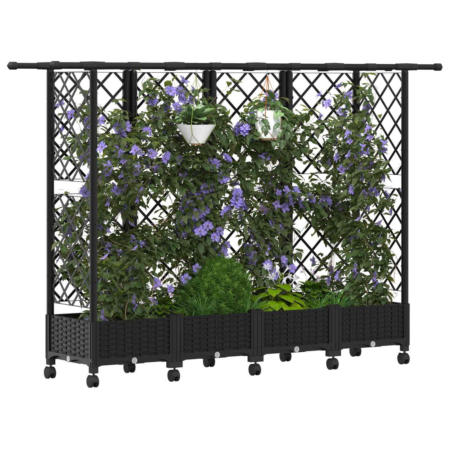Raised Bed with Trellis and Roof Black 202.5 x 40 x 127 cm PP