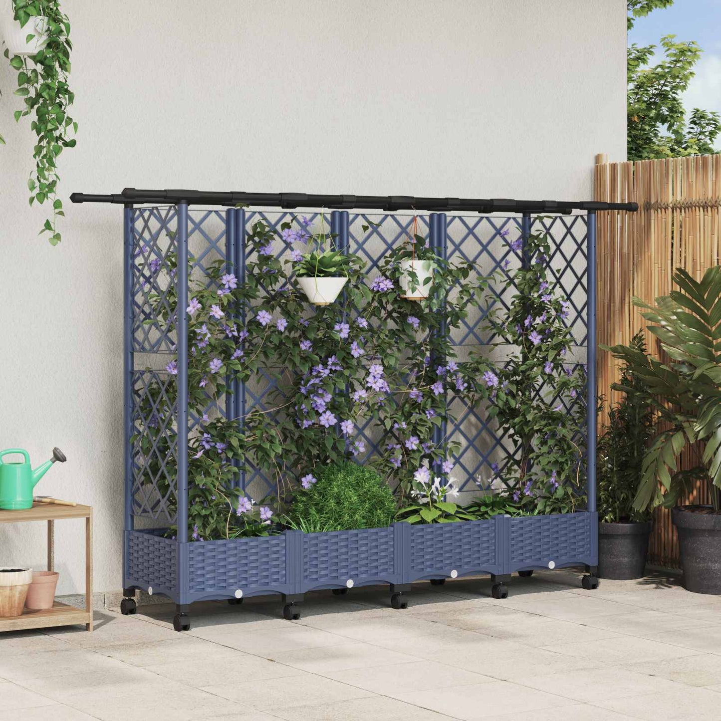 Raised Bed with Trellis and Roof Grey 202.5 x 40 x 127 cm PP