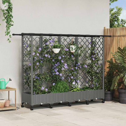Raised Bed with Trellis and Roof Light Grey 202.5 x 40 x 127 cm