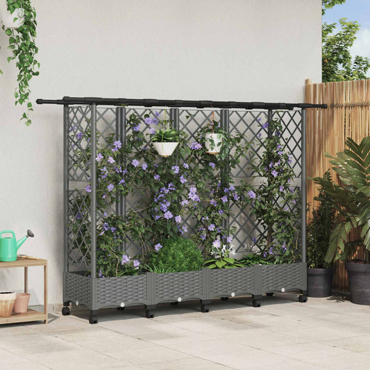 Raised Bed with Trellis and Roof Light Grey 202.5 x 40 x 127 cm