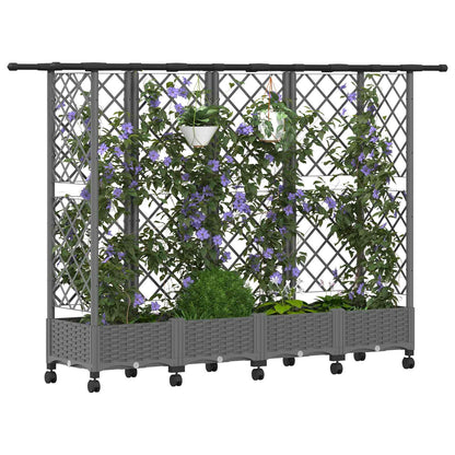 Raised Bed with Trellis and Roof Light Grey 202.5 x 40 x 127 cm