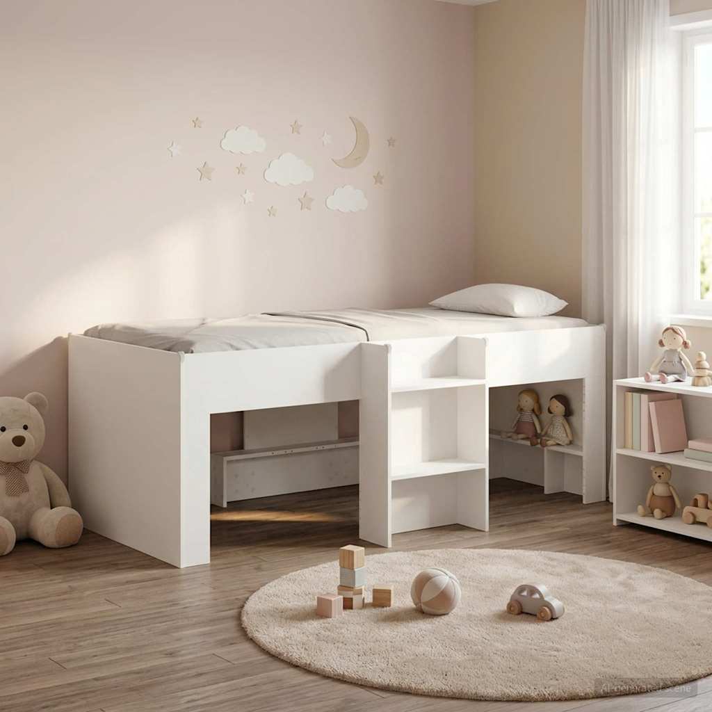 Kids'High Bed Frame White 80 x 200 cm Engineered Wood