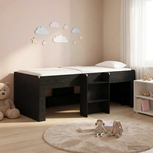 Kids'High Bed Frame Black Oak 80 x 200 cm Engineered Wood