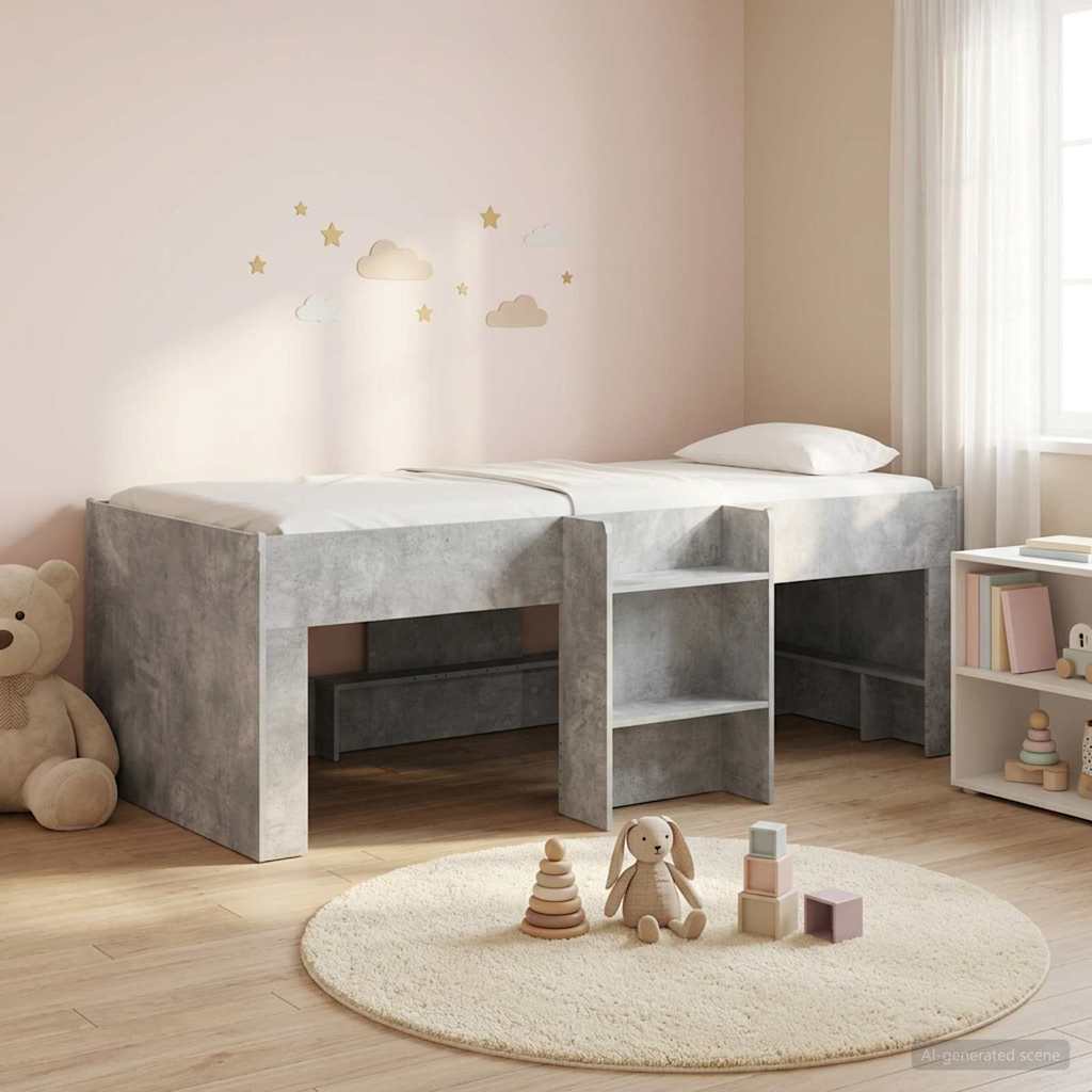 Kids'High Bed Frame Concrete Grey 80 x 200 cm Engineered Wood