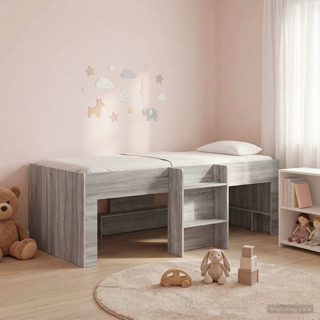Kids'High Bed Frame Grey Sonoma 203 x 101.1 x 68.5 cm