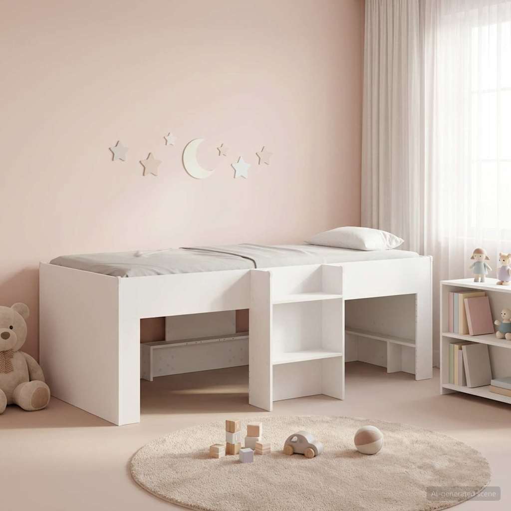 Kids'High Bed Frame White 90 x 200 cm Engineered Wood