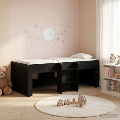 Kids'High Bed Frame Black Oak 90 x 200 cm Engineered Wood