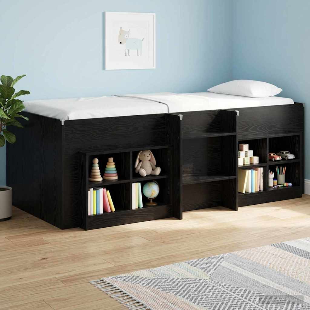 Kids'High Bed Frame Black Oak 90 x 200 cm Engineered Wood