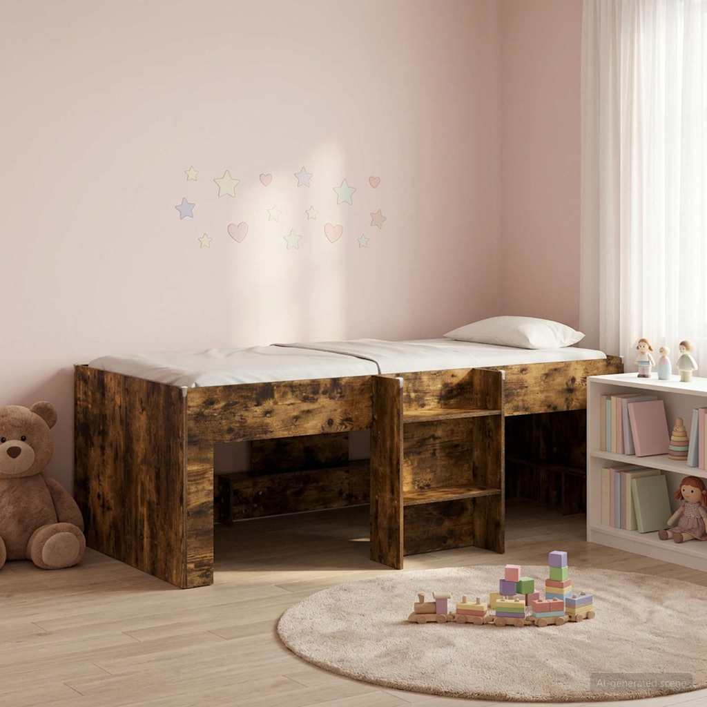 Kids'High Bed Frame Smoked Oak 90 x 200 cm Engineered Wood