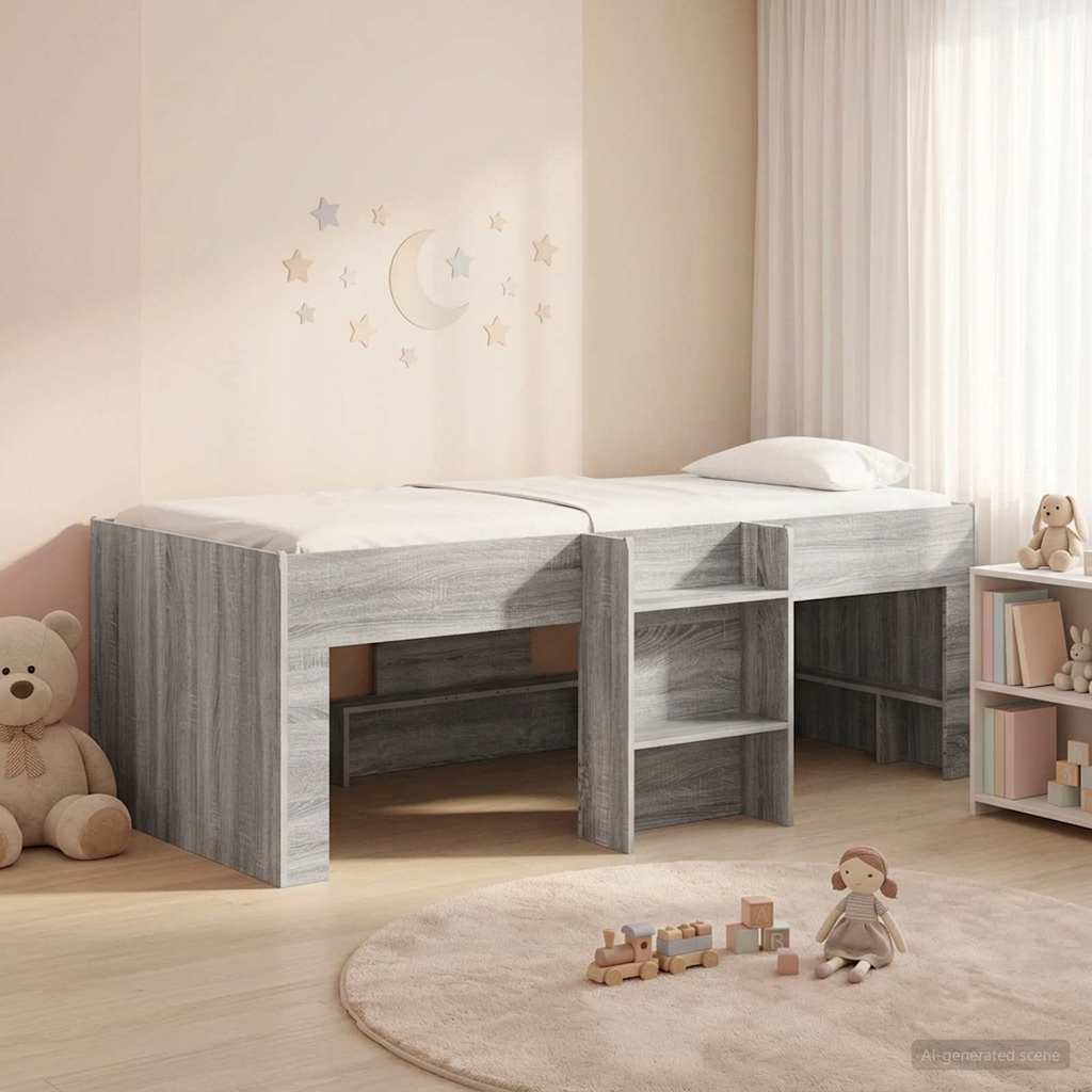 Kids'High Bed Frame Grey Sonoma 90 x 200 cm Engineered Wood