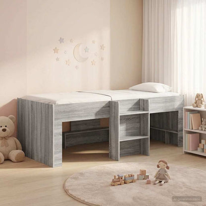 Kids'High Bed Frame Grey Sonoma 90 x 200 cm Engineered Wood
