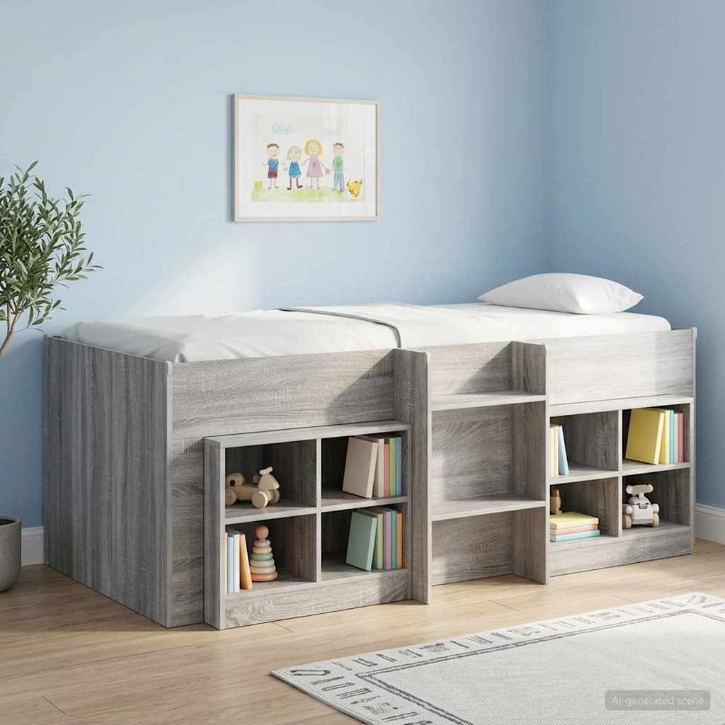 Kids'High Bed Frame Grey Sonoma 90 x 200 cm Engineered Wood