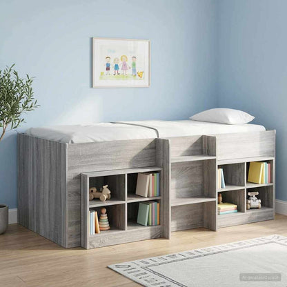 Kids'High Bed Frame Grey Sonoma 90 x 200 cm Engineered Wood