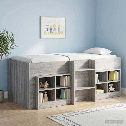 Kids'High Bed Frame Grey Sonoma 90 x 200 cm Engineered Wood