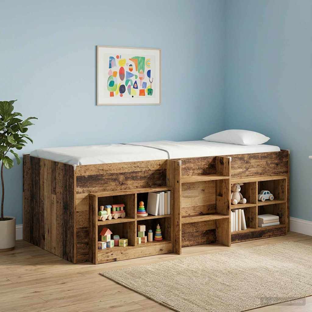 Kids'High Bed Frame Old wood 90 x 200 cm Engineered Wood