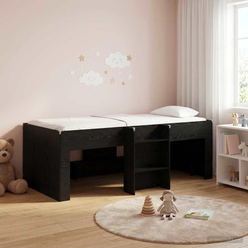 Kids'High Bed Frame Black Oak 98.5 x 200 cm Engineered Wood