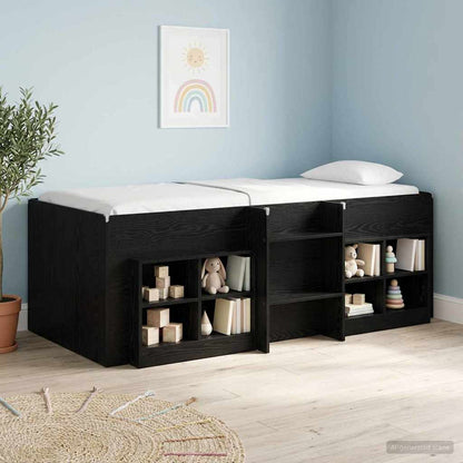Kids'High Bed Frame Black Oak 98.5 x 200 cm Engineered Wood