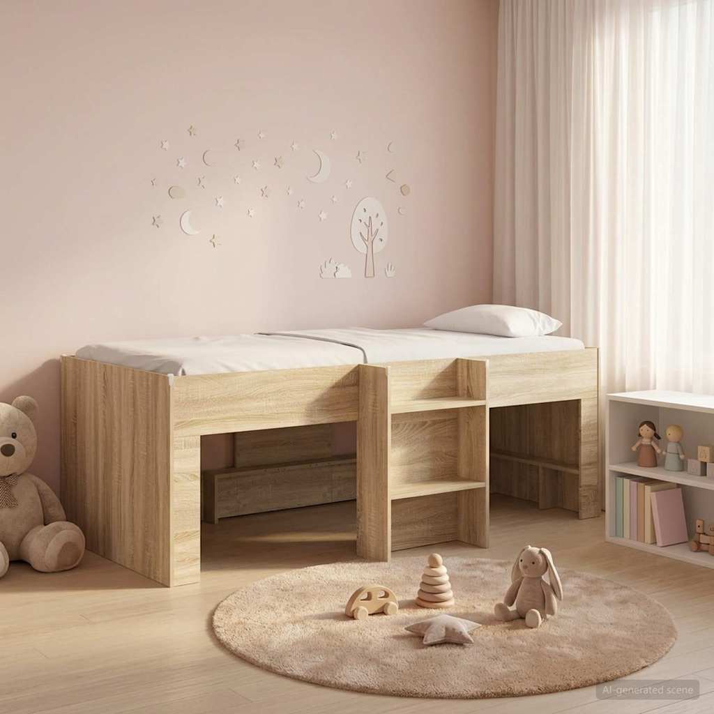 Kids'High Bed Frame Sonoma Oak 98.5 x 200 cm Engineered Wood