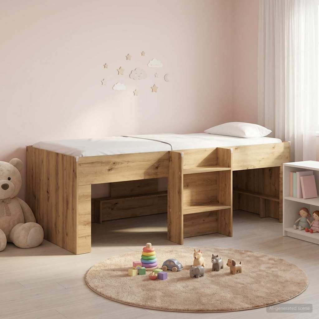 Kids'High Bed Frame Artisan Oak 98.5 x 200 cm Engineered Wood