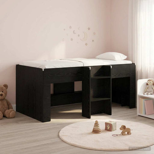 Kids'High Bed Frame Black Oak 80 x 160 cm Engineered Wood