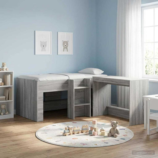 Kids'High Bed Frame Grey Sonoma 80 x 160 cm Engineered Wood