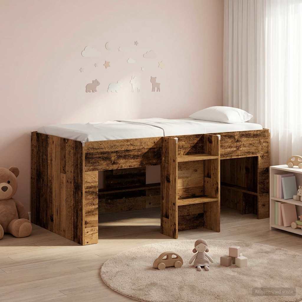 Kids'High Bed Frame Old Wood 80 x 160 cm Engineered Wood