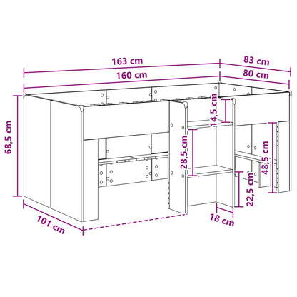 Kids'High Bed Frame Old Wood 80 x 160 cm Engineered Wood