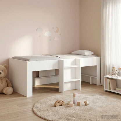Kids'High Bed Frame White 90 x 190 cm Engineered Wood