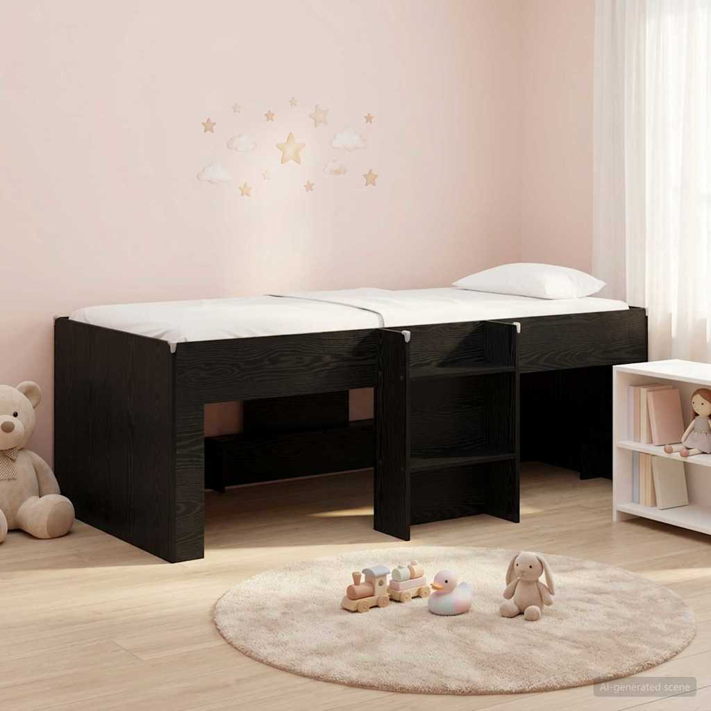 Kids'High Bed Frame Black Oak 90 x 190 cm Engineered Wood