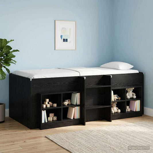 Kids'High Bed Frame Black Oak 90 x 190 cm Engineered Wood