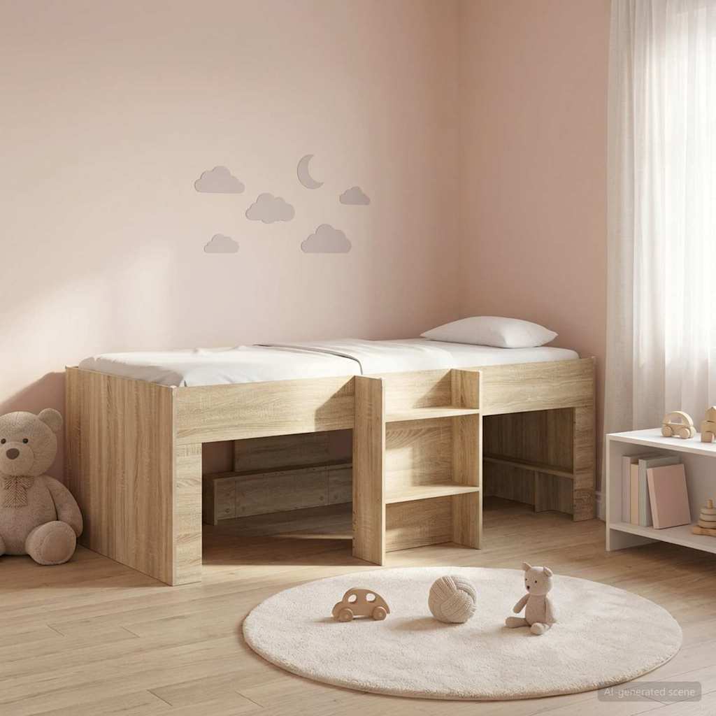 Kids'High Bed Frame Sonoma Oak 90 x 190 cm Engineered Wood