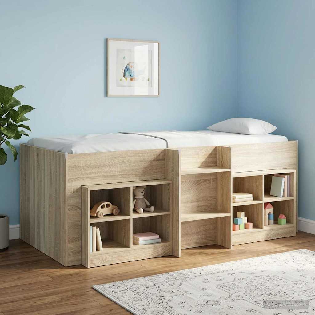 Kids'High Bed Frame Sonoma Oak 90 x 190 cm Engineered Wood