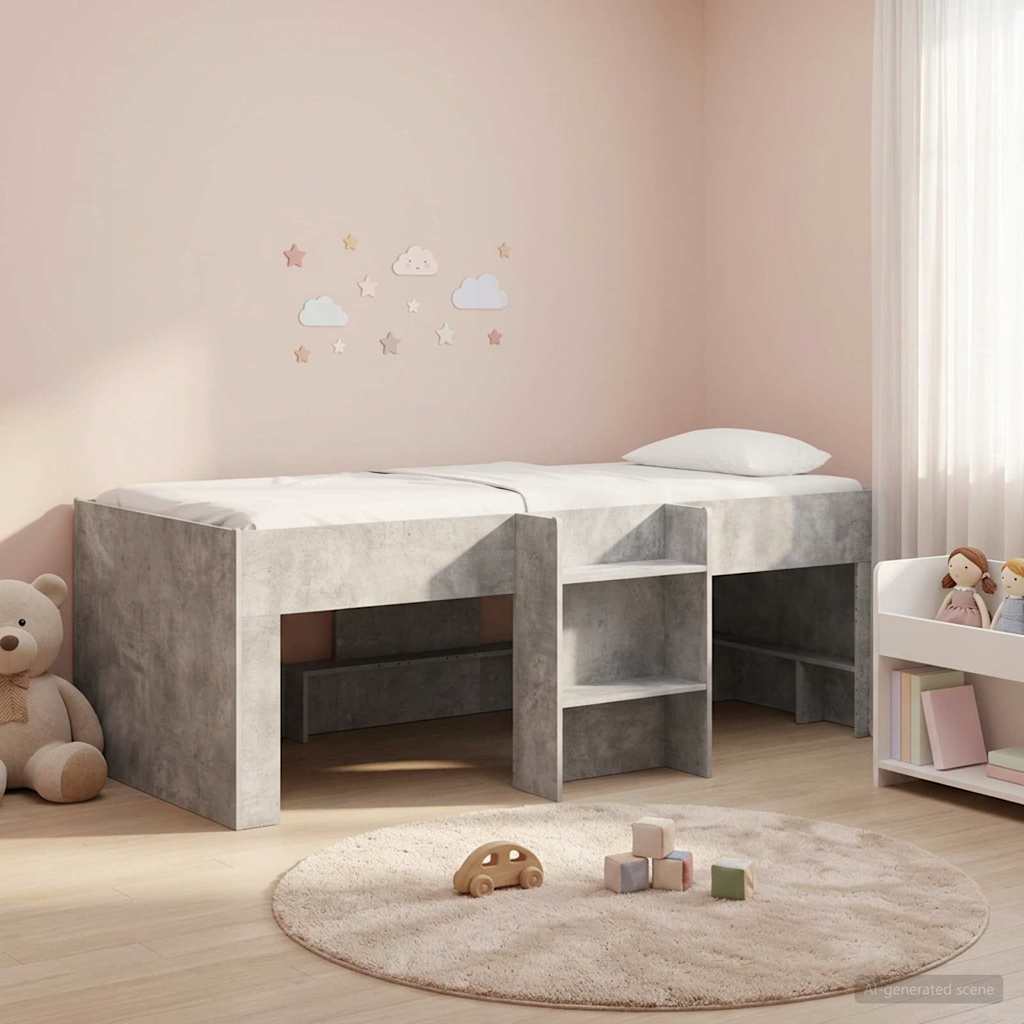 Kids'High Bed Frame Concrete Grey 90 x 190 cm Engineered Wood