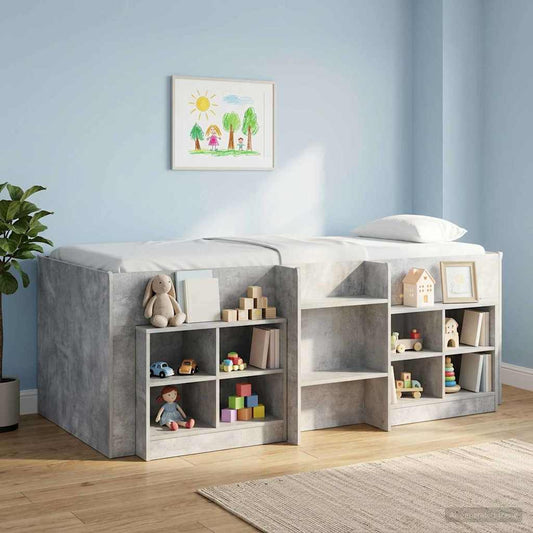 Kids'High Bed Frame Concrete Grey 90 x 190 cm Engineered Wood